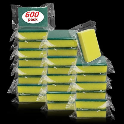 Individually Wrapped Sponges,600 Pack Sponges Individually Wrapped for Kitchen Scrub Dish Dishes Dishwashing Cleaning Non Scratch Scrubber Bulk Case - Small Mini