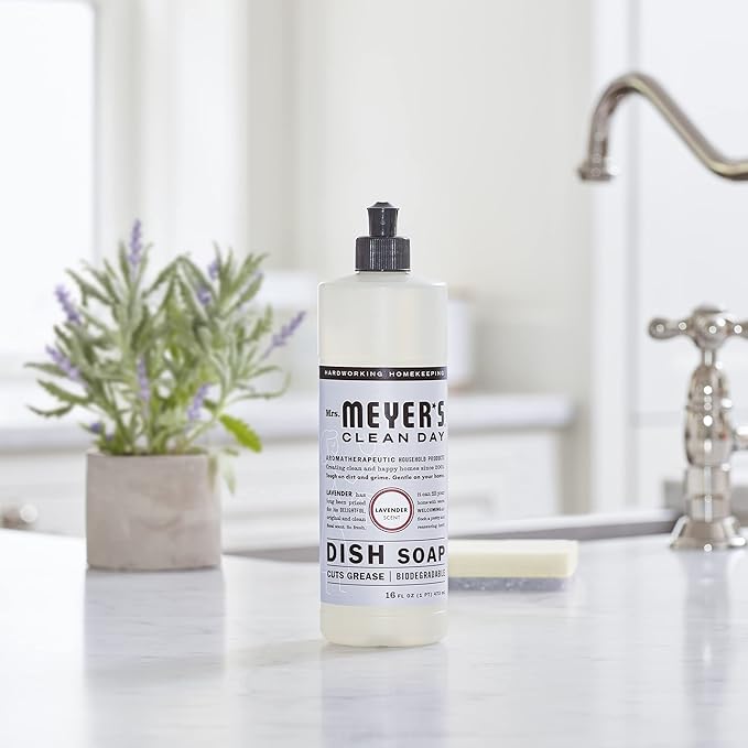 MRS. MEYER'S CLEAN DAY Liquid Dish Soap, Cruelty Free Formula, Lavender Scent, 16 oz (Pack of 2)