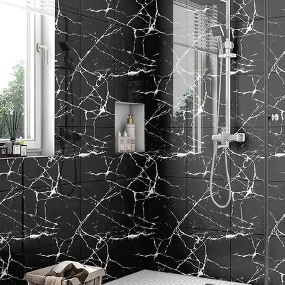 Chejiaye 10pcs Marble Peel and Stick Backsplash Waterproof Washroom Wall Panels, Peel and Stick Tile, PVC Wall Panels for Kitchen (Black Marble Tiles, 11.8" x 11.8" x2.5MM x 10Pack)