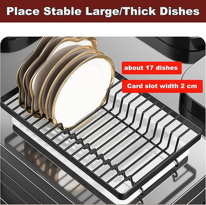 Dish Drying Rack,Dish Racks Drainer,Over The Sink Dish Drainer Drying Rack 3 Tier with Drain Tray,Chopsticks Rack,Knife Holder