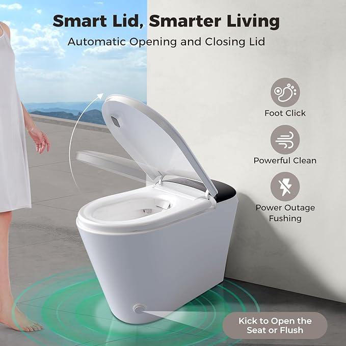 Smart Compact Toilet for Small Bathroom, 23" Depth Shallow Toilet with Foam Shield Auto Open/Close Lid, 12" Rough In, Built-in Tank, Heated Seat Foot Sensor Flush One-Piece (ZY695A Mini)