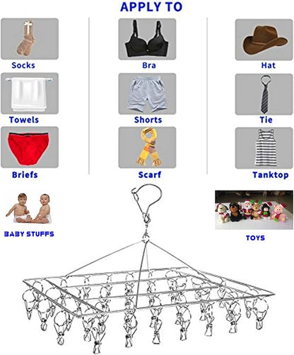 KK5 Stainless Steel Clothes Drying Racks Laundry Drip Hanger Laundry Clothesline Hanging Rack Metal Clothespins Rectangle for Drying Clothes, Towels, Underwear, Lingerie, Socks - 52Clips
