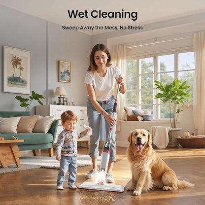 Spray Mops for Floor Cleaning with 3pcs Washable Pads, Xlife Wet Dry Mop for Kitchen Wood Hardwood Laminate Ceramic Tiles Floor Dust Cleaning-Red (No Cleaner)