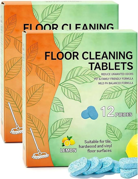 Floor Cleaning Tablets, 12pcs Pre-Measured Dissolvable Mopping Tablets with Fresh Lemon Scent, Multi-Surface Hard Floor Cleaner (2pcs)