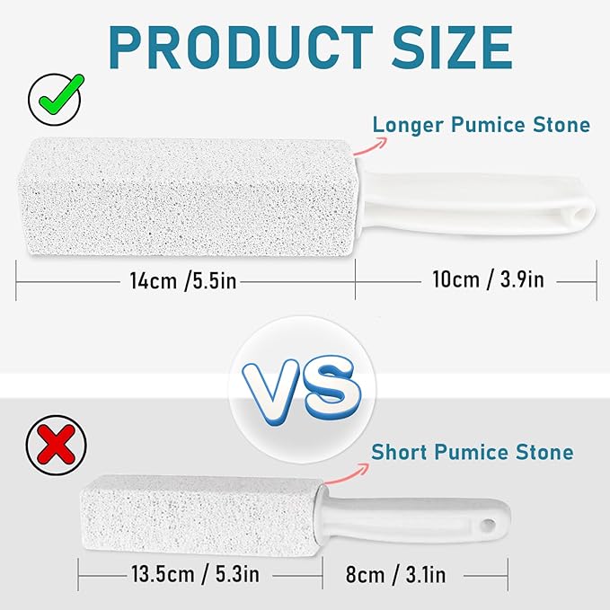 2 Pack Pumice Cleaning Stone with Handle, Toilet Bowl Cleaner Toilet Brush with Non-Slip Long Plastic Handle for Kitchen/Bath/Pool/Household Cleaning （White）