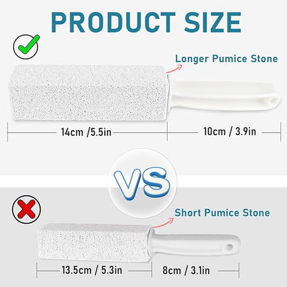 2 Pack Pumice Cleaning Stone with Handle, Toilet Bowl Cleaner Toilet Brush with Non-Slip Long Plastic Handle for Kitchen/Bath/Pool/Household Cleaning （White）
