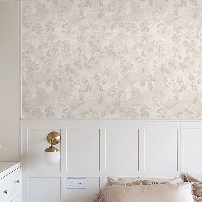 Heroad Beige Brown Wallpaper Floral Wallpaper Peel and Stick Boho Contact Paper Vintage Wall Paper Removable Self-Adhesive for Bedroom Cabinets Decoration Thicken Vinyl 17.3" x 78.7"