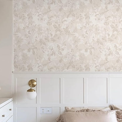 Heroad Beige Brown Wallpaper Floral Wallpaper Peel and Stick Boho Contact Paper Vintage Wall Paper Removable Self-Adhesive for Bedroom Cabinets Decoration Thicken Vinyl 17.3" x 197"