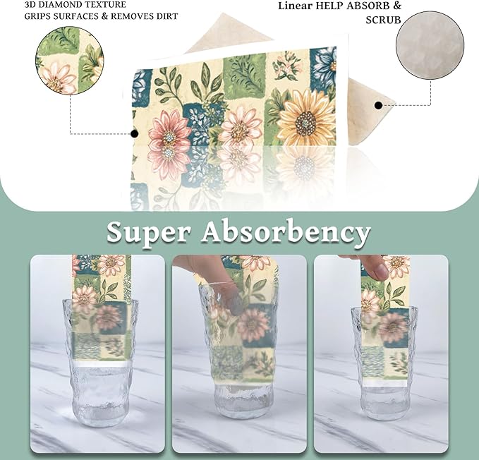 Swedish Dishcloths for Kitchen, 6 Pack Retro Floral Swedish Dish Cloths, Absorbent Vintage Flower Sponge Cleaning Towels Wipes for Kitchen Cooking Home Decoration Housewarming Gifts