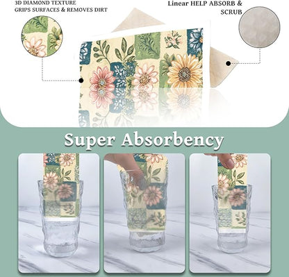 Swedish Dishcloths for Kitchen, 6 Pack Retro Floral Swedish Dish Cloths, Absorbent Vintage Flower Sponge Cleaning Towels Wipes for Kitchen Cooking Home Decoration Housewarming Gifts
