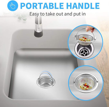 2 Pack Upgrade Kitchen Sink Strainer (Sink Drain Strainer) - 304 Stainless Steel Rust Free, Fordable Handle, 4.5 Inch Diameter