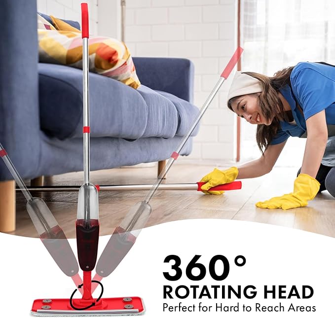Premium Spray Mop for Floor Cleaning - 10 Disposable Sheets, Hard Wood Floor Cleaner for Mess Free Mopping and Shining