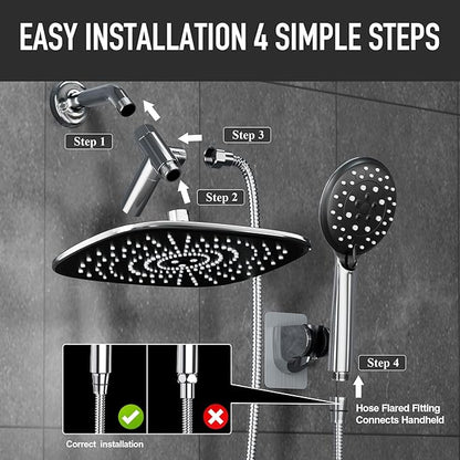 Veken 10'' Rain Shower Head with Handheld, High Pressure Rainfall Showerhead Combo with 5 Handheld Water Spray Modes for Bathroom Accessories, Home Decor, Detachable Dual Shower Heads, Chrome Silver