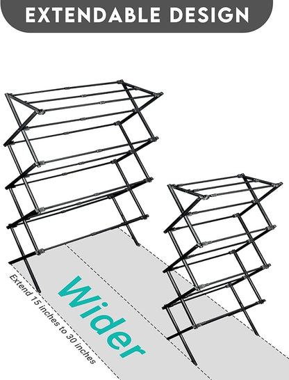 4-Tier Clothes Drying Rack, 4ft High Foldable Drying Rack Clothing for Indoor & Outdoor, Portable Collapsible Laundry Dryer for Laundry Room and Apartment, Black 29" L x 49" H x 11.5" W