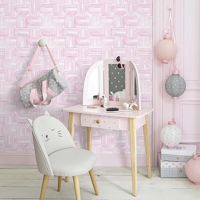 Modern Peel and Stick Wallpaper Light Pink Wallpaper 17.3" x 1200" Boho Abstract Geometric Contact Paper Waterproof Wall Paper for Bedroom Cabinets Furniture Vinyl