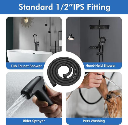 RUMOSE 98 inches Shower Hose Shower Head Extension Hose Extra Long Stainless Steel Shower Tube Attachment Flexible Handheld Shower Sprayer Hose, Matte Black