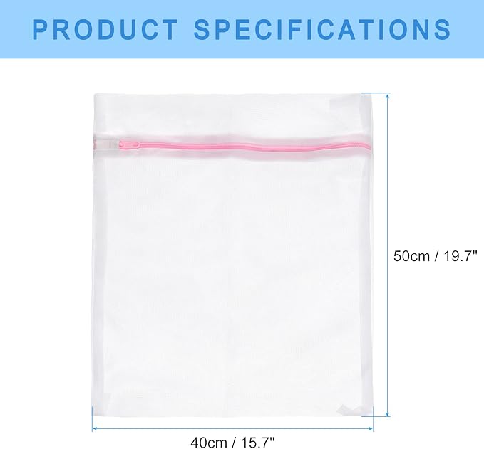 uxcell Mesh Laundry Bags, 5Pcs 15.7"x19.7" Mesh Wash Bag Fine Net Travel Storage Organize Bag with Zipper for Delicate Clothing Laundry Stocking, Pink
