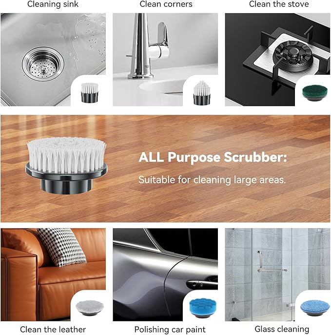 Electric Spin Scrubber Replacement Brush Heads, 7 Pcs Set Suitable for Cordless Power Scrubber, for Bathroom, Kitchen,