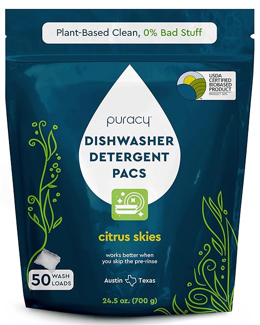 Puracy Dishwasher Pods, Natural Dishwasher Detergent, Citrus Skies Dish tabs - Enzyme-Powered, Spot & Residue Free - TikTok Trend Items, Must Haves from TikTok Made Me Buy It (Citrus Skies, 50 Count)