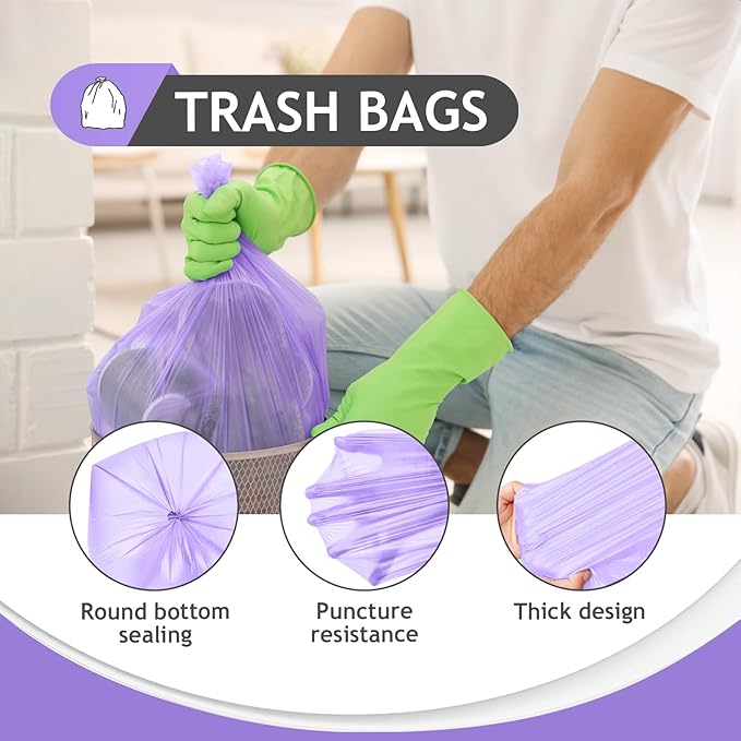 8 Gallon 330 Counts Clear Colorful Trash Bags Kitchen Garbage Bags by Teivio, fit 25-30Liter Bathroom Trash Can Bin Liners, Plastic Bags for home office kitchen，Multicolor