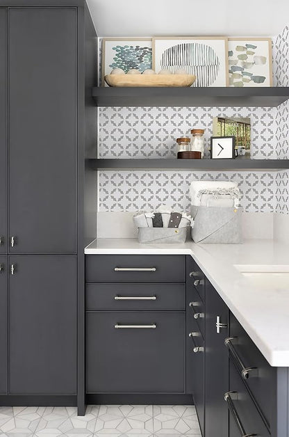 GloryTik 17.3" x 197"Gray and White Contact Paper Self Adhesive Removable Shelf Liners Peel and Stick Embossing Shelf Liners for Kitchen Cabinets Drawer