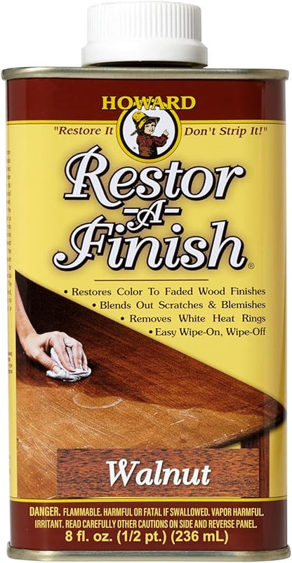 HOWARD - Restor-A-Finish: Restore Your Walnut Wood Finishes Repair Scratches, Eliminate Stains, White Heat or Water Rings and More. Safe on Furniture, Trim, and All Finished Wood. Size: 8 Fl oz