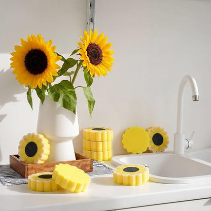 Tioncy 12 Pack Sunflower Kitchen Sponges Bulk Dual Sided Scrubber Yellow Sunflower Sponges Dishwashing Kitchen Cleaning Accessories for Funny Christmas Holiday Household Supplies