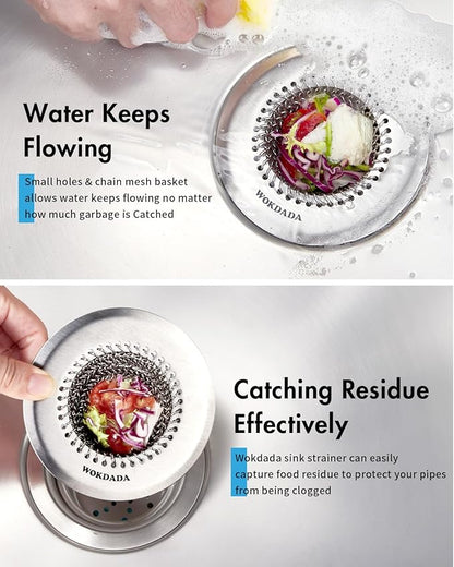 WOKDADA Revolutionary Kitchen Sink Drain Strainer, Patented Reversible Kitchen Sink Strainer, 304 Stainless Steel Sink Strainer Basket, Anti-Clogging & Handmade, Fit US Standard 3-1/2'' Sink Hole