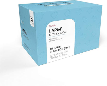 UNSCENTED 21 Gal / 80 Liter | Drawstring Closure Trash Bag | Heavy Duty By Qualia (UNSCENTED, 90 BAGS)