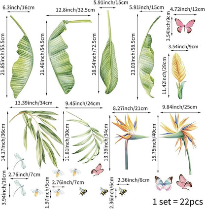 Large Peel and Stick Floral Bouquet Wall Decals Flowers Wall Stickers for Living Room Bedroom Accent Wall Decor, 22 PCS Bird of Paradise Tropical