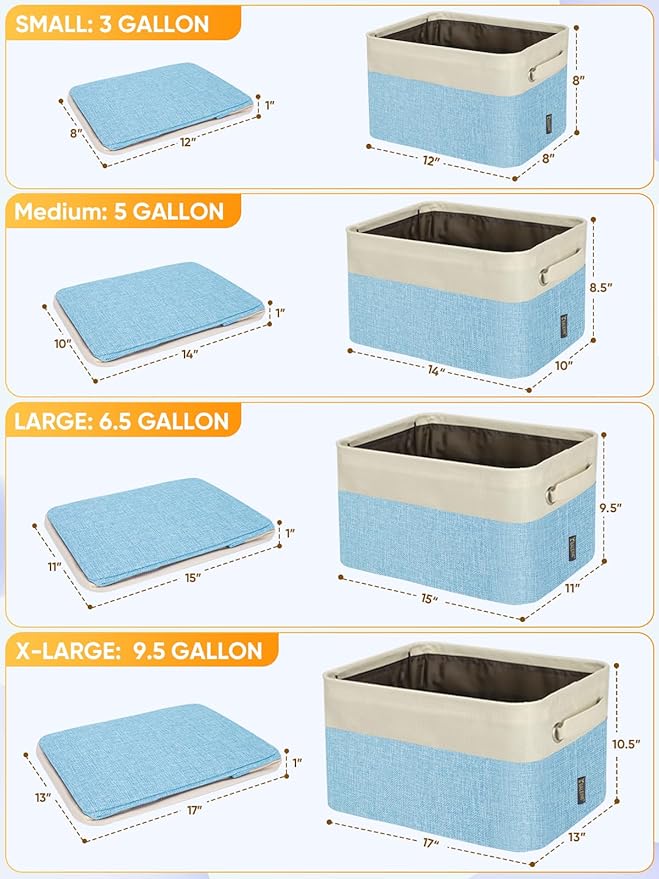 BALEINE 2 Pack Fabric Closet Storage Bins for Shelves, Linen Closet Organizers and Storage, Decorative Baskets for Organizing, Shelf, Clothes, Home, Office (Skyblue, 15''x11''x9.5'')