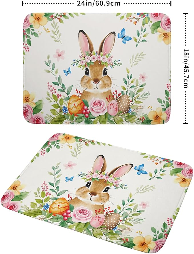 Easter Egg Bunny Dish Drying Mat 18 x 24 Inch With Absorbent Reversible Microfiber Spring Floral Flower Rabbit Butterfly Holiday Drying Mats Fast Dry Pad Draining Mat For Kitchen Countertop