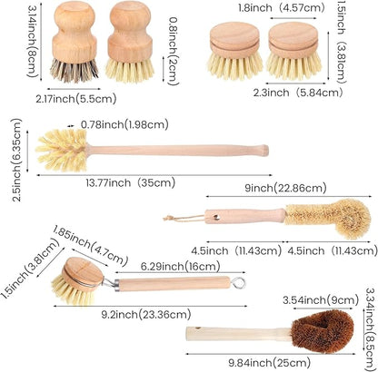 8 Pcs Bamboo Dish Brush Dish Washing Scrub Bottle Brushes Wooden Palm Pot Brush Cleaning Scrubbers with Natural Sisal Bristles Long Handle for Pots Pans, Vegetables, Household Cleaning