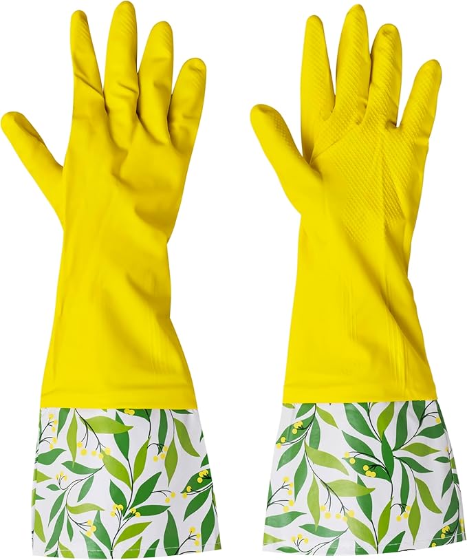 Evriholder Glam-Gloves Reusable Latex Dishwashing Gloves for Kitchen or Cleaning, Yellow, 3 Pairs, Patterns May Vary