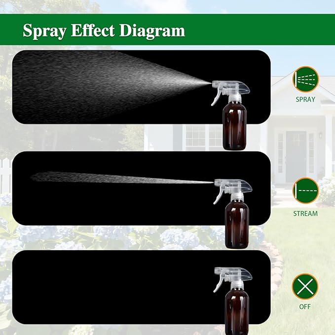 4-Pack Spray Nozzle for Bottles, Spray Bottle Nozzle Replacement with 3 Settings (Mist, Stream, Off) - Fits 8oz & 16oz Bottles for Garden, Kitchen, Pet, Car & Cleaning (Clear)