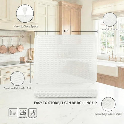MicoYang Silicone Dish Drying Mat for Multiple Usage,Easy clean,Eco-friendly,Heat-resistant Silicone Mat for Kitchen Counter or Sink,Refrigerator or drawer liner Translucent L 16 inches x 12 inches