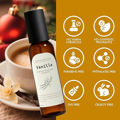 Vanilla Fragrance Room Spray, Long-Lasting Room Freshener for Home, Bathroom and Kitchen, Air Freshener Spray, Odor Eliminator, 2 x 4.06 fl oz