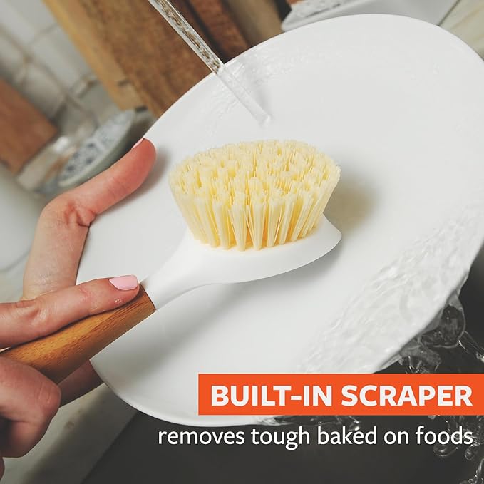 Full Circle Be Good - Bamboo Handle Dish Brush – Sustainable Kitchen Cleaning with Tough Bristles - Natural Dish Scrubber, Nonstick & Cast Iron Cleaner - Long Handle Brush for Dishes, Pots, and Pans