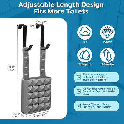 2Pcs Adjustable Toilet Tank Tablet Holder-Hanging Silicone Basket Carrier with Rustproof Hooks for Bowl Cleaner & Bleach Tablet Hanger Pouch Organizer, Accessory Fit Up to 7" Water Level