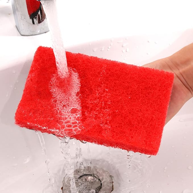 Scrub Sponge Brush with Handle for Bathroom, Bathtubs, Tiles, Glass, Wall, Ceiling and Floors - Ergonomic Handle, Versatile - 1 Count