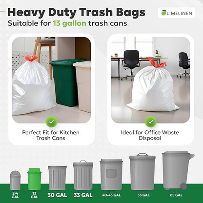 LIMELINEN Tall Kitchen Trash Bags with Drawstring, 800 Count, 13-gallon Trash Bag of 0.9 mil Thickness, Leak and Odor-Resistant, Heavy-Duty Plastic Garbage Bags for Home and Commercial Use