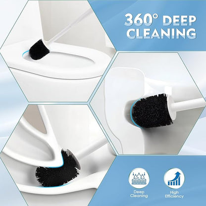 2 Pack Toilet Brush for Bathroom, Toilet Brush and Holder Set, Toilet Bowl Brush with Long Handle for Drip-Proof Deep Cleaning with Hidden Scrubber Brush White