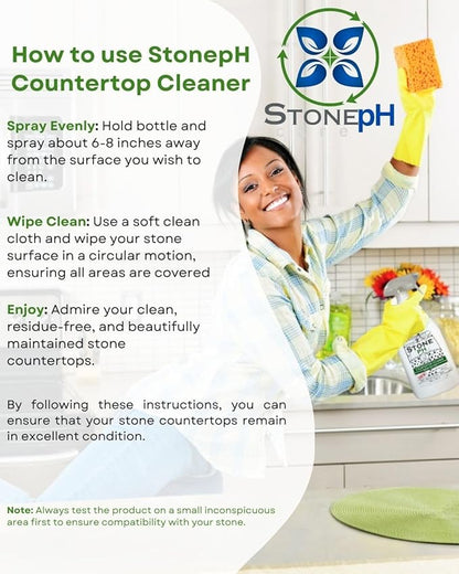 Countertop Cleaner Spray - Daily Granite Cleaner Spray - Stone Cleaner- Ph Neutral Formula For Kitchen & Home Cleaning Surfaces Marble, Quartz, Lemon, (25 Fl. Oz)