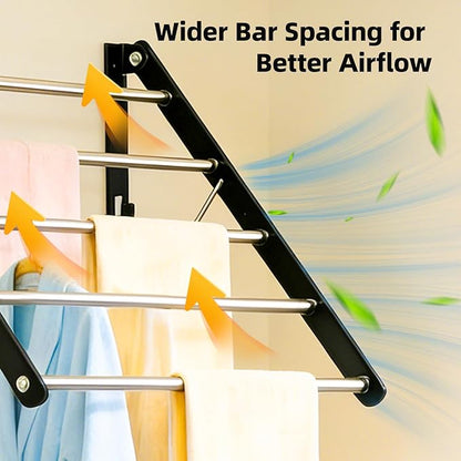 Wall Mounted Drying Rack, Pre-Install Adjustable Width 13-23 Inch, 60 lbs Heavy Duty Foldable Laundry Rack, Space Saving Stainless Steel for Apartment Laundry Room Bathroom, Black