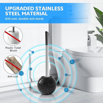 Toilet Brush and Holder 2 Pack, 304 Stainless Steel Toilet Brush with Extended and Durable Comfortable Brush Handle, Toilet Bowl Brush for Bathroom Toilet - Ergonomic, Pratical Durable (Black)