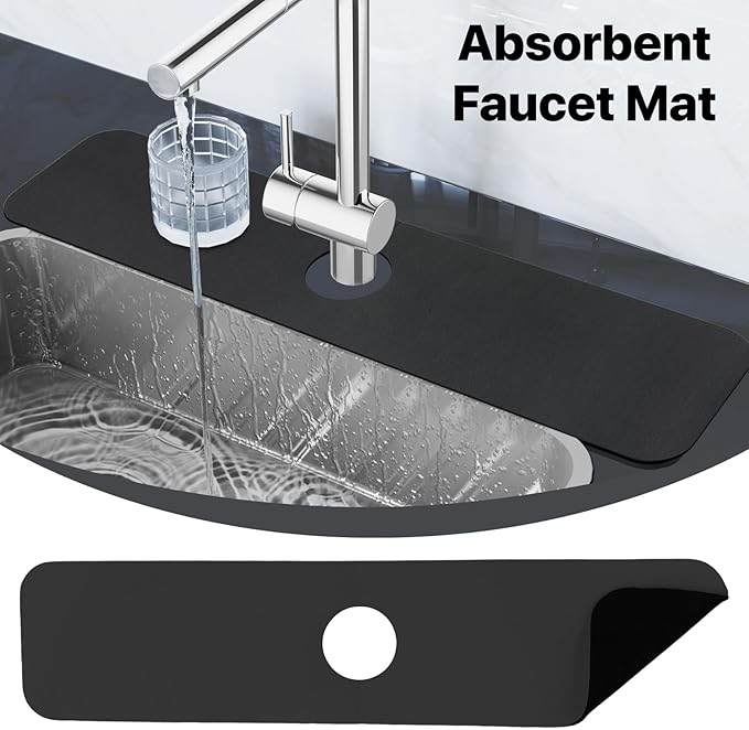 Bloss Black Dish Drying Mat + Faucet Mat for Kitchen Sink, Kitchen Sink Mats with Non-Slip Rubber Backed, Sink Matt for Kitchen Sink - 2PCS