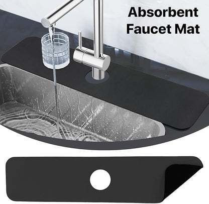 Bloss Black Dish Drying Mat + Faucet Mat for Kitchen Sink, Kitchen Sink Mats with Non-Slip Rubber Backed, Sink Matt for Kitchen Sink - 2PCS