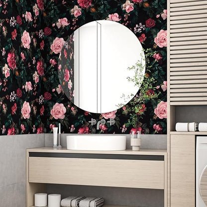 Fvlow Vintage Wallpaper Dark Floral Peel and Stick 17.4" x 394" Boho Contact Paper Waterproof Removable Wall Covering for Bedroom Kitchen Countertop Desk Home Decor