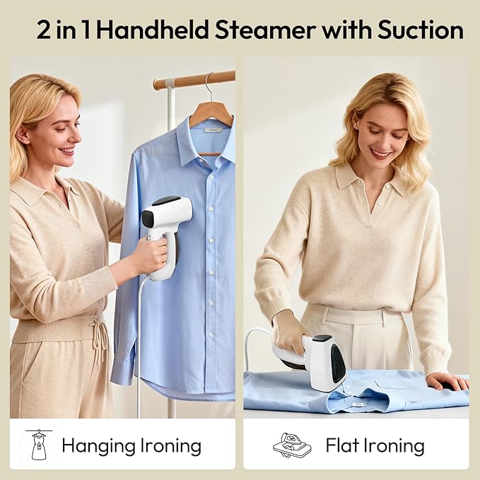 3500Pa Vacuum Steamer for Clothes - 2 in 1 Portable Suction Handheld Vacuum Iron,30s Rapid Preheating,Auto-off,Light Steamer for Travel/Home