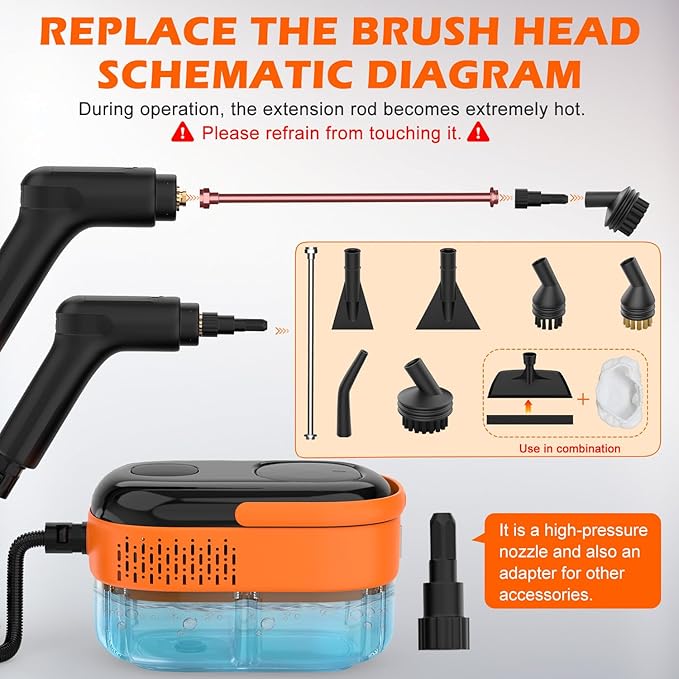 Steam Cleaner for Home & Car-Portable Handheld Steamer for Cleaning with 3-Level Handle, 15s Heat-Up, Large Tank, 16 Accessories - Clean Grease, Grout, Tile, Floor, Couch, Dirt, Furniture